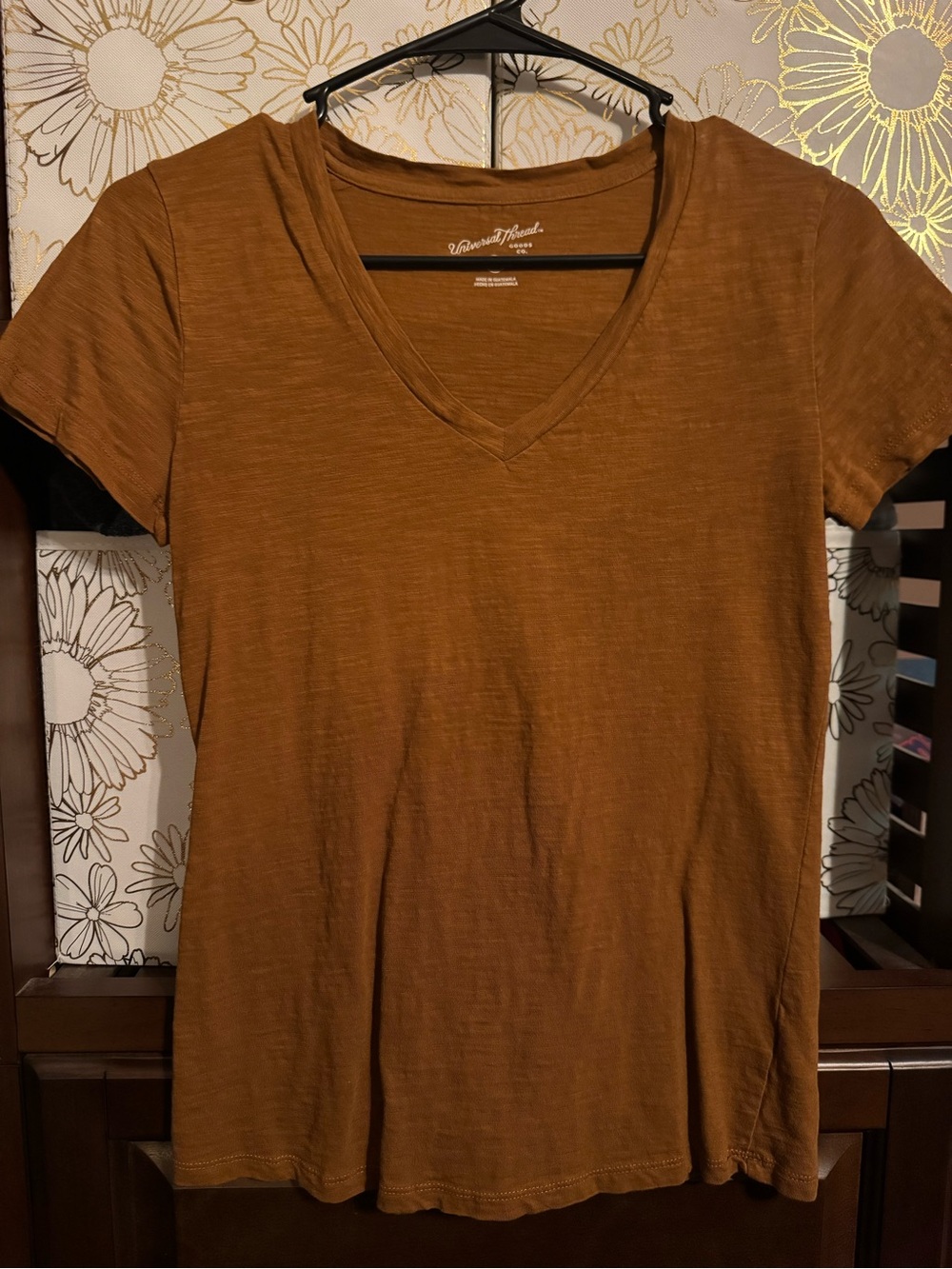 Universal thread Women's V-Neck Short Sleeve Tee in rust